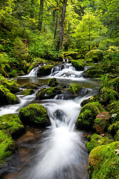 Long exposure shot of a picturesque cascade in the beautiful Ravenna Gorge in the Black Forest