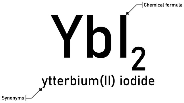 Ytterbium (II) iodide chemical formula with callout titles