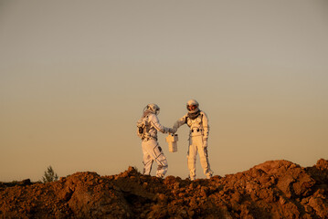 Team of astronauts walking during Mars mission simulation © Tetiana Tuzyk