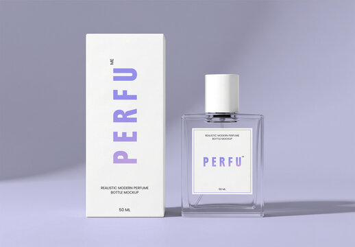 Realistic Perfume Bottle and Box Mockup