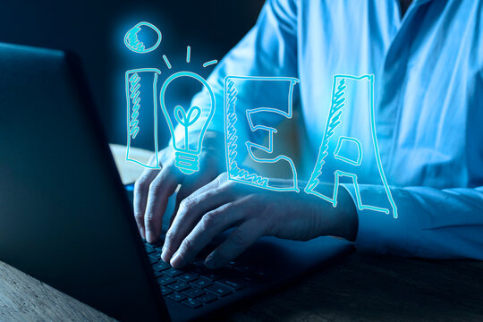 Closeup of businessman working. Brainstorming ideas on a computer for business success. Digital content creation