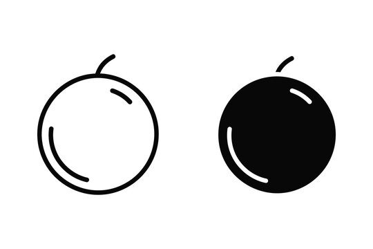 Fruit Icon Set: Outline and Solid Black Apple/Orange