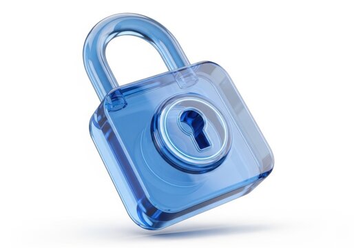 Transparent blue padlock with keyhole isolated on white background