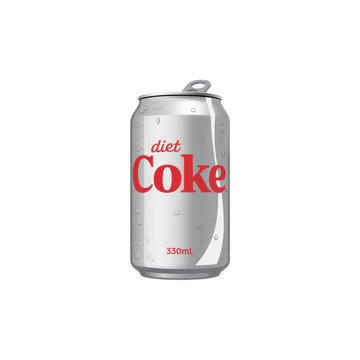 Silver diet Coke can soda isolated on a transparent background