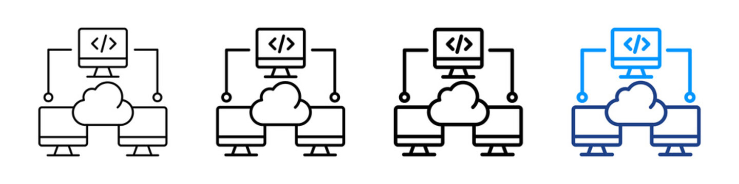Distributed Computing Icon Different Style Outline Collection Set.