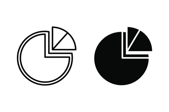 Pie Chart Icon Set: Outline and Solid Black for Data Visualization and Statistics