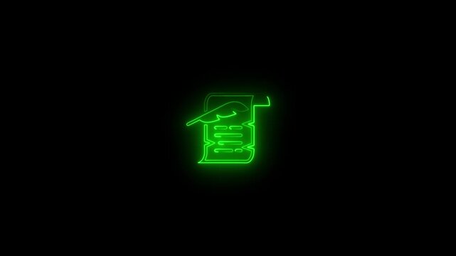 Neon Green Document Signing with Pen on Black Background glowing document