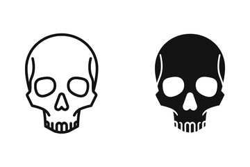 Obraz premium Skull Icons: Danger, Warning, and Death Symbols in Outline and Solid