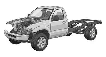 Pickup Truck Chassis Illustration.