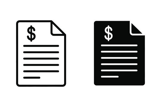 Invoice or document icon with dollar sign, outline and solid