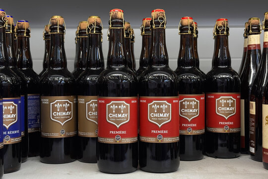 bottles of Chimay Premi&egrave;re beer, a Belgian Trappist beer brewed at the Abbey of Notre Dame de Scourmont. Udine, Italy, February 23, 2026
