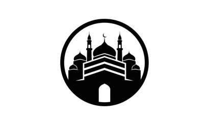 Obraz premium Geometric mosque silhouette badge icon isolated on white background Islamic architecture logo vector illustration