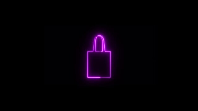 Futuristic neon shopping bag icon animation. Shopping bag icon symbol. Neon glowing shopping bag icon,