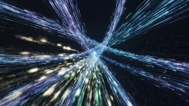 Colors and lights move fast through space to create patterns at an unknown location