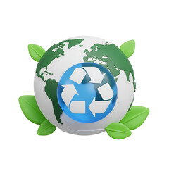 Obraz premium 3D Earth Globe with Green Leaves and Recycle Icon