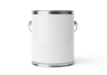 White metal paint can with silver handles and lid isolated on white background