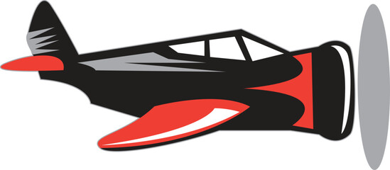 Fototapeta premium Black and Red Cartoon Airplane Side View Vector Illustration Isolated PNG