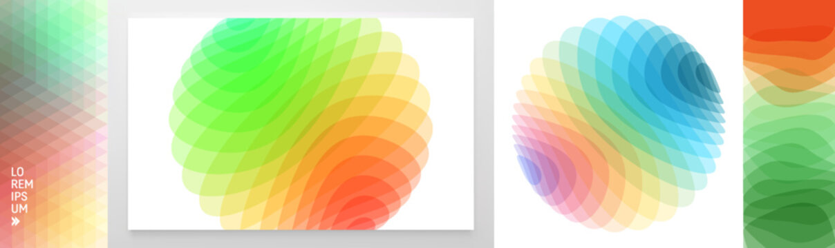 Translucent sphere. Vertical banner. Wavy background. Color gradient. Sliced ​​and moving effect. Vector for brochure, poster, cover, postcard, presentation, flyer, or banner.
