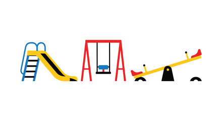 Minimalist playground illustration featuring a slide swing and seesaw