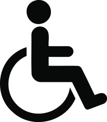 Disabled Handicap Access Icon - Minimalist Black Silhouette of Person in Wheelchair for Universal Accessibility and Public Information Sign Vector