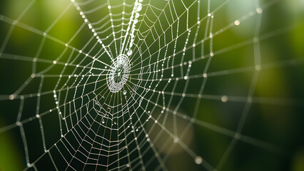 Intricate Spider Web with Morning Dew Wide Angle View