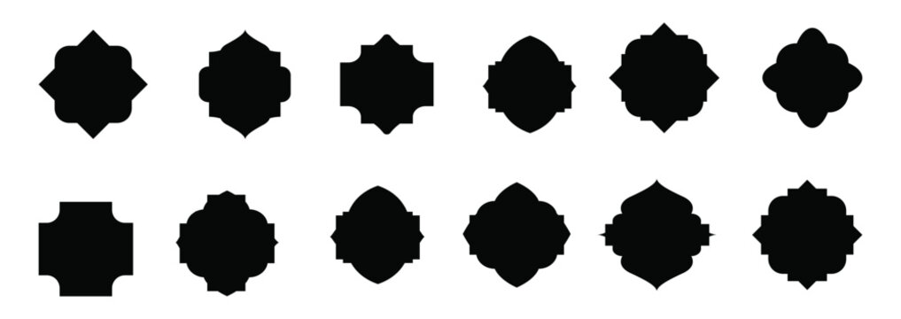 old mosque windows shape in oriental style islamic door. Traditional islamic border, holiday frame isolated. Square format for social media. Transparent background in vecto