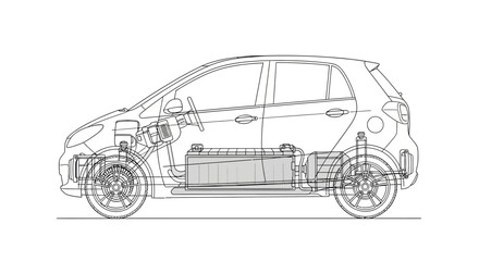 Electric Car Diagram Side View Illustration.