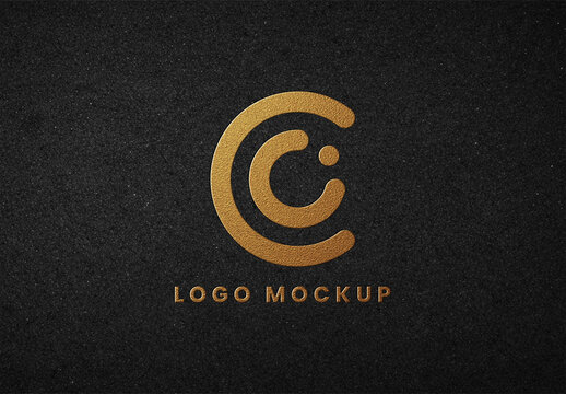 Gold Embossed Logo Mockup on Black Background