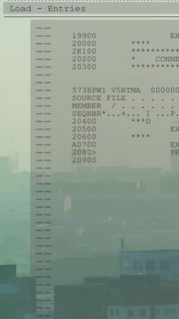 Vertical video: Upon appearing, ghosted terminal scrolling entries, displaying load log over port