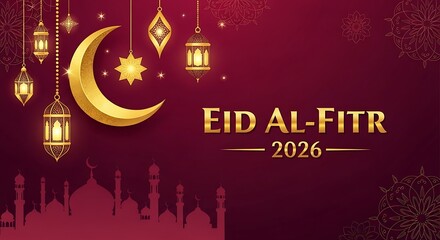 Obraz premium Celebration of eid al-fitr in the year 2026 with traditional decorations
