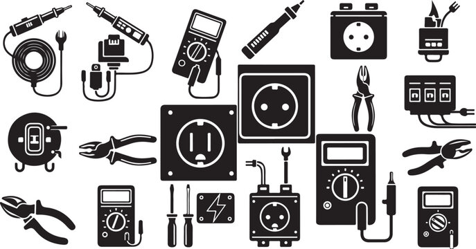 Collection of various electronic testing tools and equipment icons