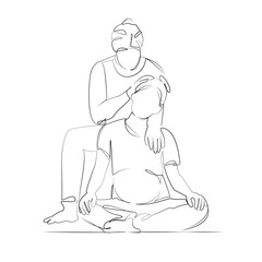 Obraz premium One continuous line drawing on white isolated background. Minimalism linear illustration. consultation, efficient, exam, specialist, uniform, belly, chiropractor, health care, male, people