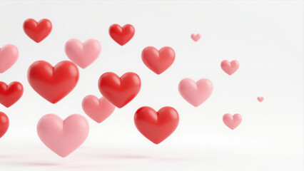 Floating Red And Pink Hearts On A White Background, 3D Illustration For Valentine'S Day Or Love-Themed Design