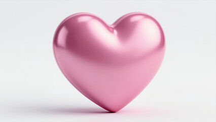 Obraz premium Pink Heart Icon In 3D Style With Smooth Metallic Finish And Subtle Shadow On A White Background