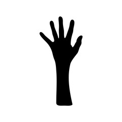 Fototapeta premium Striking silhouette of a hand reaching upward against a stark white background