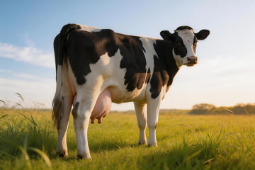 Holstein Cow in Lush Green Pasture