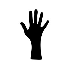 Fototapeta premium Bold silhouette of a hand reaching up on a plain white background