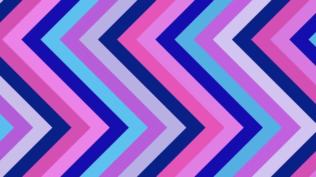 A dynamic and colorful background features a repeating chevron pattern with bold stripes in shades of pink, blue, and purple, creating a modern and energetic visual.