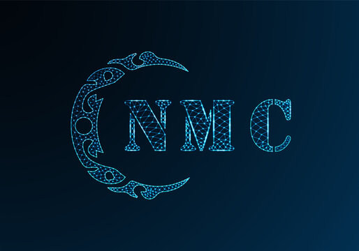 Low poly letter logo NMC design. NMC letter logo low poly vector design on blue color gradient background. NMC logo low poly design