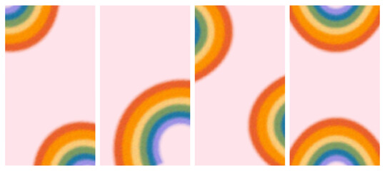 Fototapeta premium Pride Month rainbow story templates. Blurry grainy gradient background. Minimal LGBTQ celebration vertical social media set. Queer wall decor, art print with LGBT symbol. Vector Illustration.