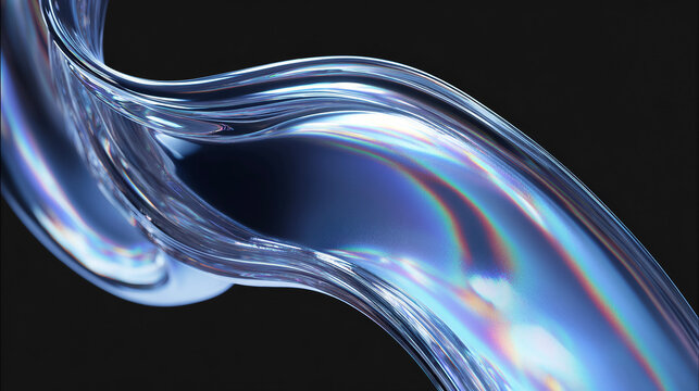 Abstract futuristic dark liquid chrome horizontal background, iridescent neon fluid metal wave, 3D render