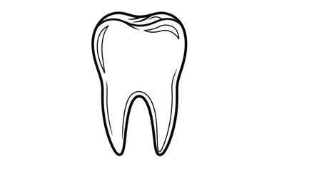 Obraz premium Simple black and white line drawing of a single human tooth isolated on white