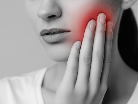 Woman Touching Cheek with Toothache Pain Concept