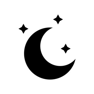 Half Moon and Crescent Icon Set, Night Sky Symbols with Stars, Astronomy and Celestial Vector Icons
