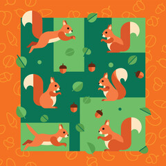 Naklejka premium Squirrels in Forest Pattern