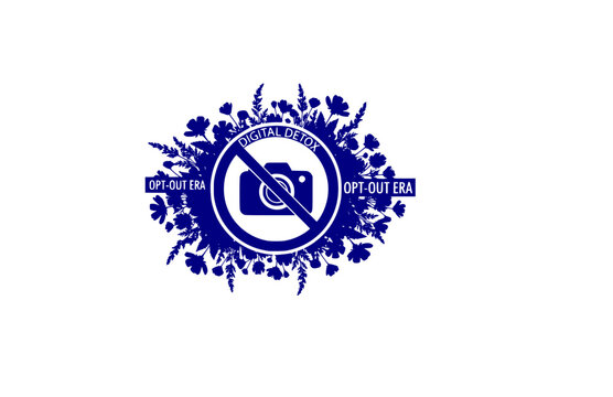 Wildflower Camera Prohibition Sign Sticker Silhouette. Opt-Out Era and Digital Detox Concept Mindful Lifestyle Vector.