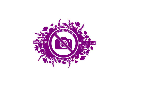Wildflower Camera Prohibition Sign Sticker Silhouette. Opt-Out Era and Digital Detox Concept Mindful Lifestyle Vector.