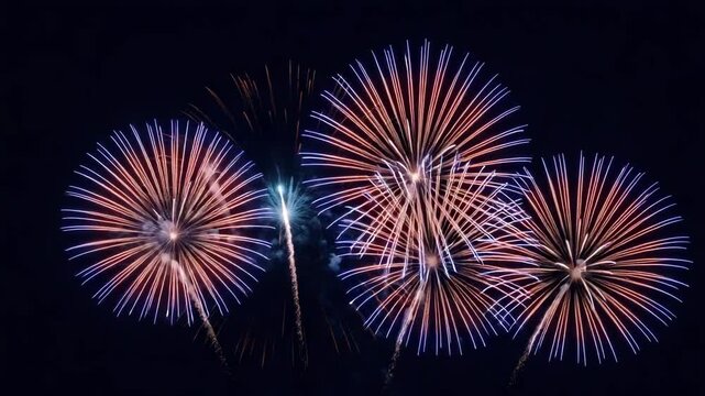 Colorful fireworks exploding in night sky during celebration  
