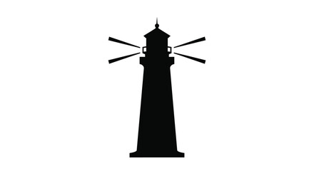 Black lighthouse against a white background a striking silhouette © md