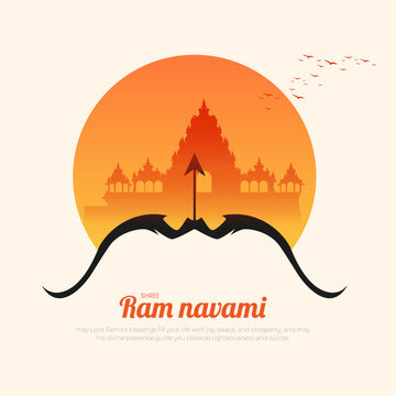 Ram Navami Hindu Festival Sunset Temple Silhouette Illustration Hindu Cultural Festival background, vector illustration.